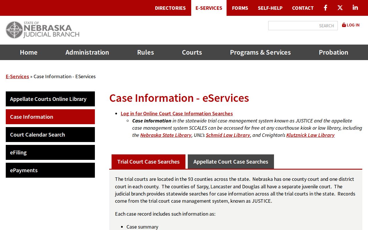 Polk County warrant records reference showing Nebraska JUSTICE case search