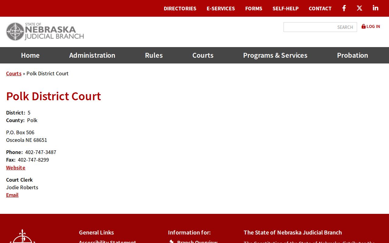 Polk County warrant lookup reference showing the state court directory