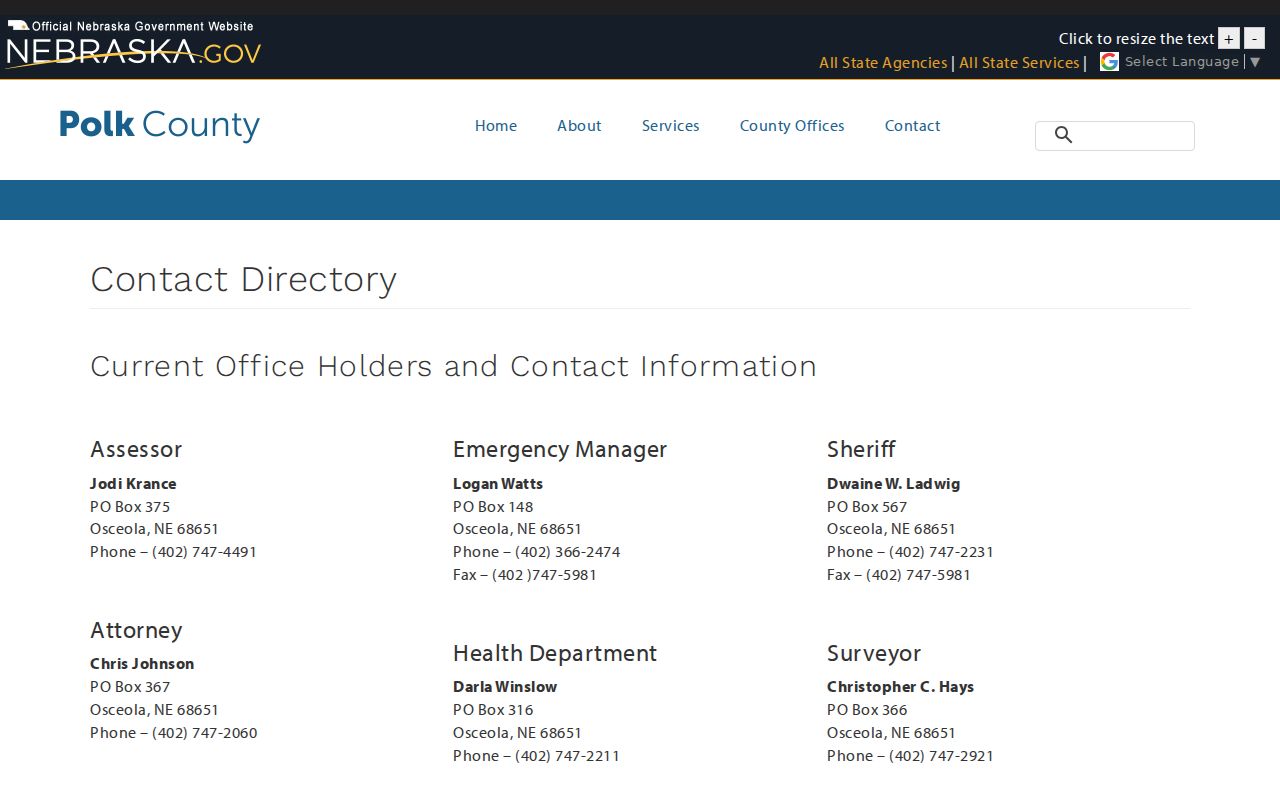 Polk County municipal warrant reference showing the official county directory