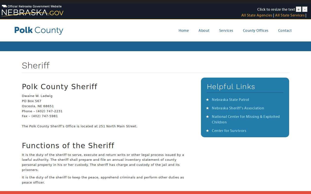 Polk County outstanding warrants reference showing the sheriff contact page